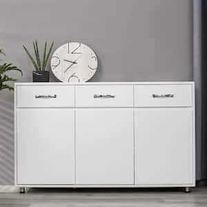 52.36 in. W White 32.08 in. Height Rectangle MDF Board Side Table with 3-Drawers and 3-Doors