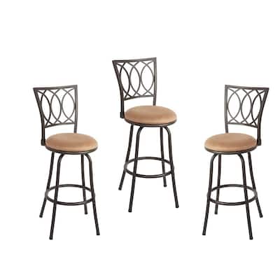 Virgil 38 in. Light Brown Cushioned Adjustable Height Swivel Bar Stools (Set of 3)