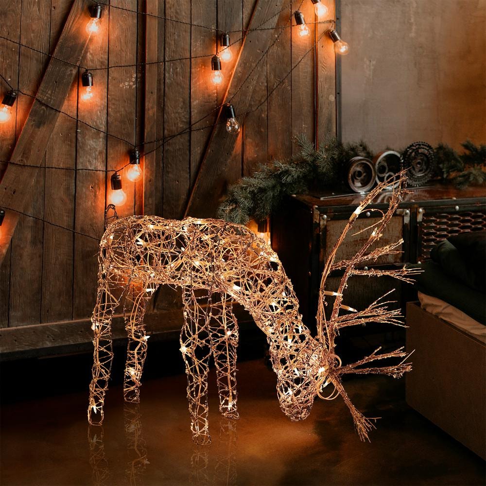 24" Warm White Pre-lit Rattan Reindeer Statue