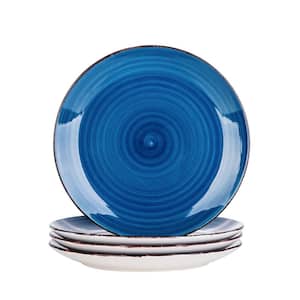 Bella 10.5 in. Blue Dinner Plate Stoneware in Vintage Look, Set Dinner/Salad/Fruit/Snack Plate (Set of 4)