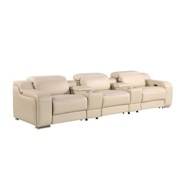 129.00 in. Straight Arm Leather Curved Sofa Beige