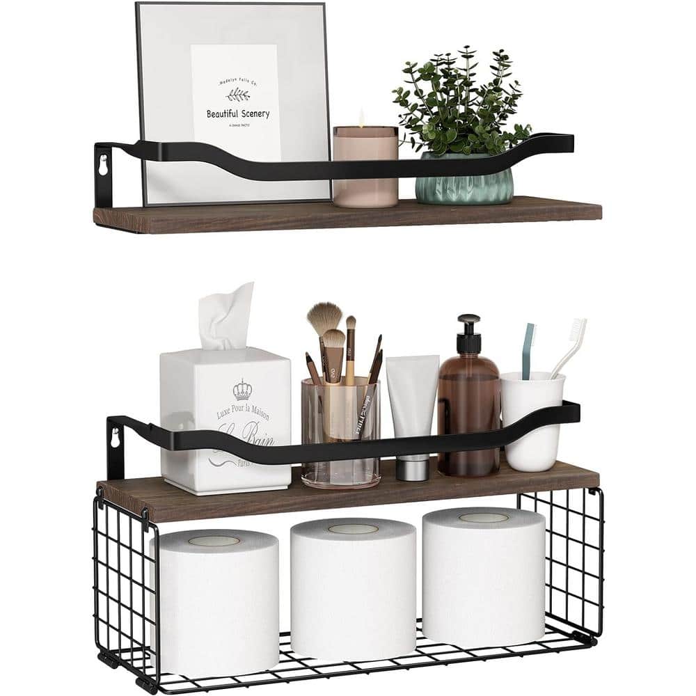 15.7 in. W x 6 in. D Decorative Wall Shelf, Brown Bathroom Shelving with To