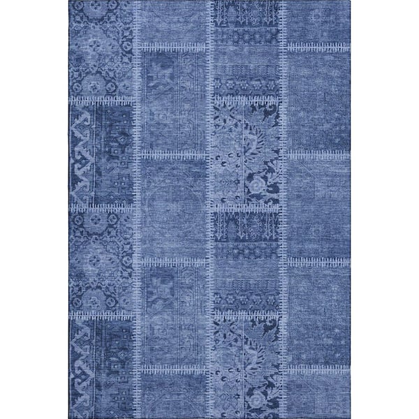 Mayfield Premium Machine Washable Indoor/Outdoor Geometric AMF635 Navy 3 ft. x 5 ft. Area Rug