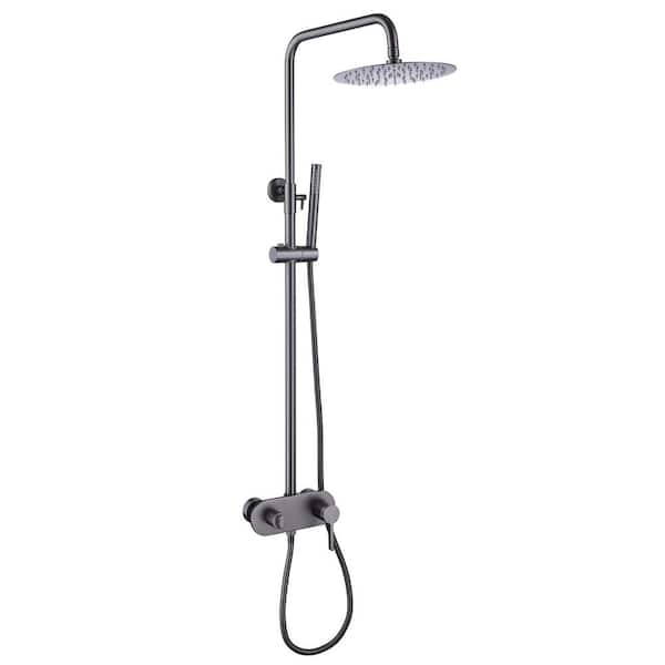 AIMADI Single-Handle 1-Spray Wall Mount Shower Faucet 2.6 GPM with Ceramic Disc Valves Brass Exposed Pipe Shower System in Gray