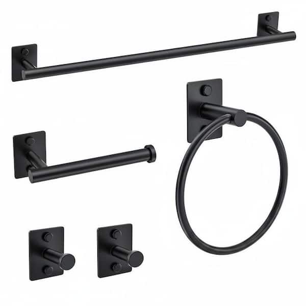 23.6 in. Wall Mounted Bathroom Towel Bar Accessories Hardware Set in Matte Black , 5-Piece