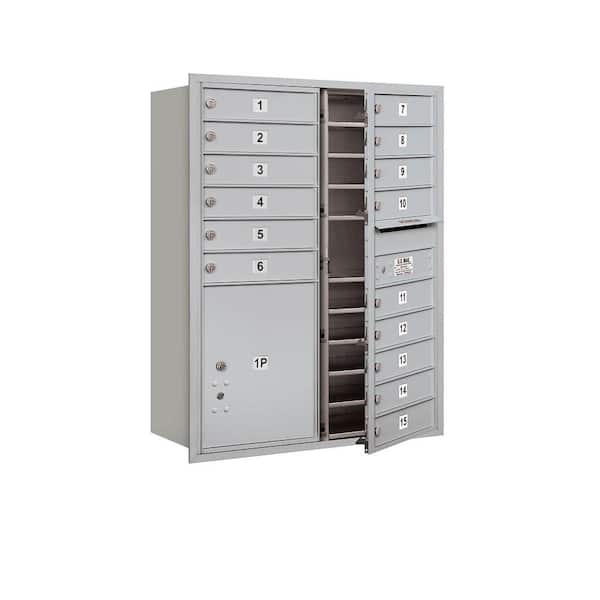 Salsbury Industries 41 in. H x 31-1/8 in. W Aluminum Front Loading 4C Horizontal Mailbox with 15 MB1 Doors/1 PL5