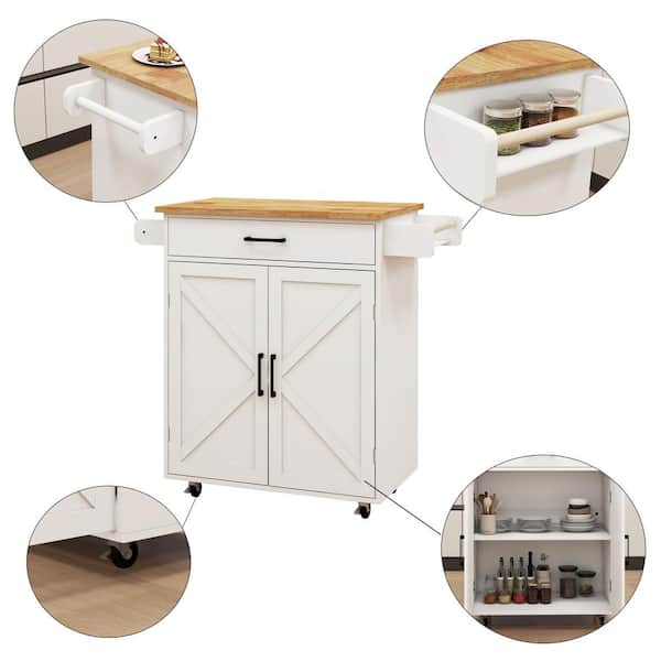 Nestfair White Wood Base with Mdf Wood Top Rolling Kitchen Island (17.72-in x 37.99-in x 36.02-in)