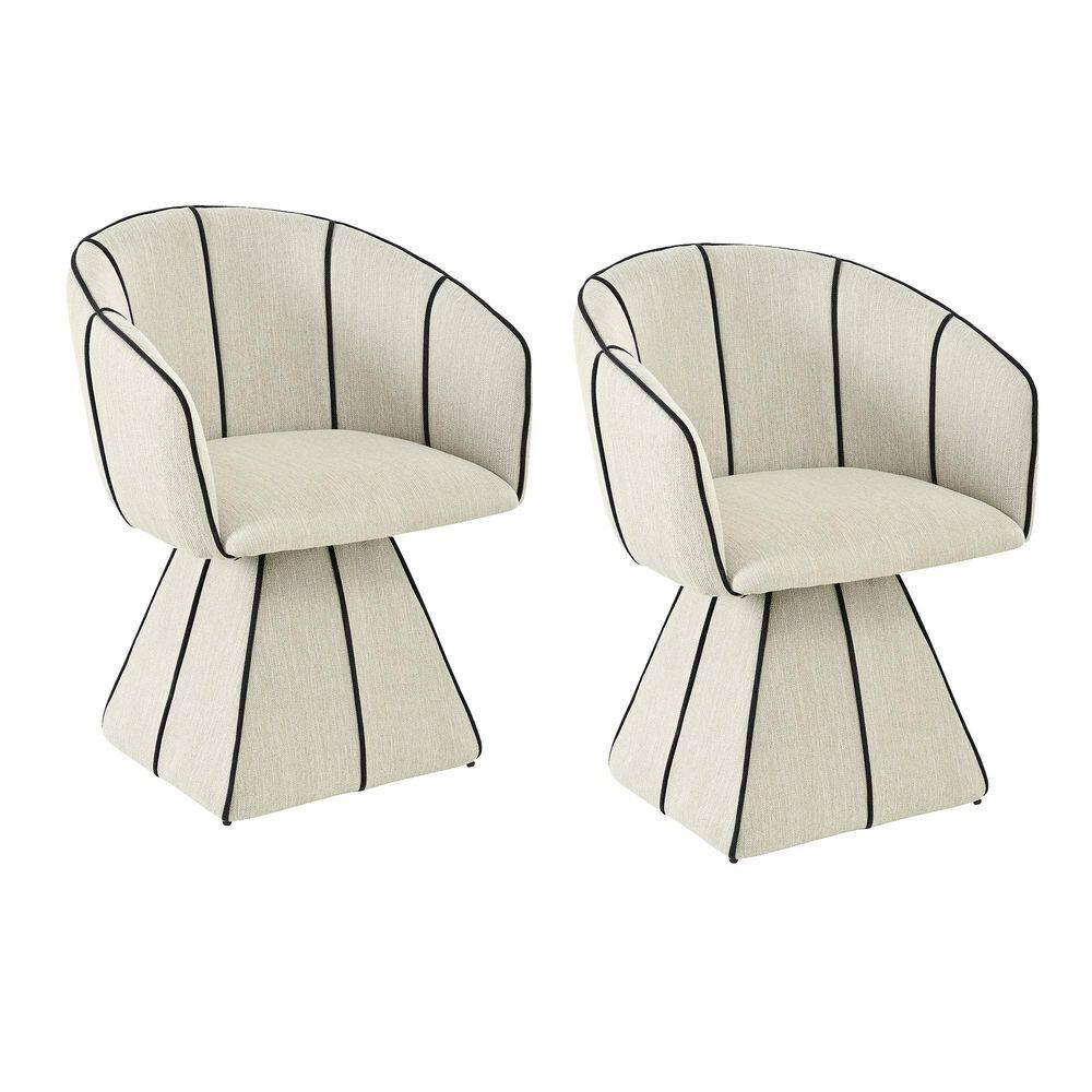 Morag Modern Beige and Black Stripe Fabric Upholstered Swivel Dining Chair, Set of 2 price history on PriceWatchPro