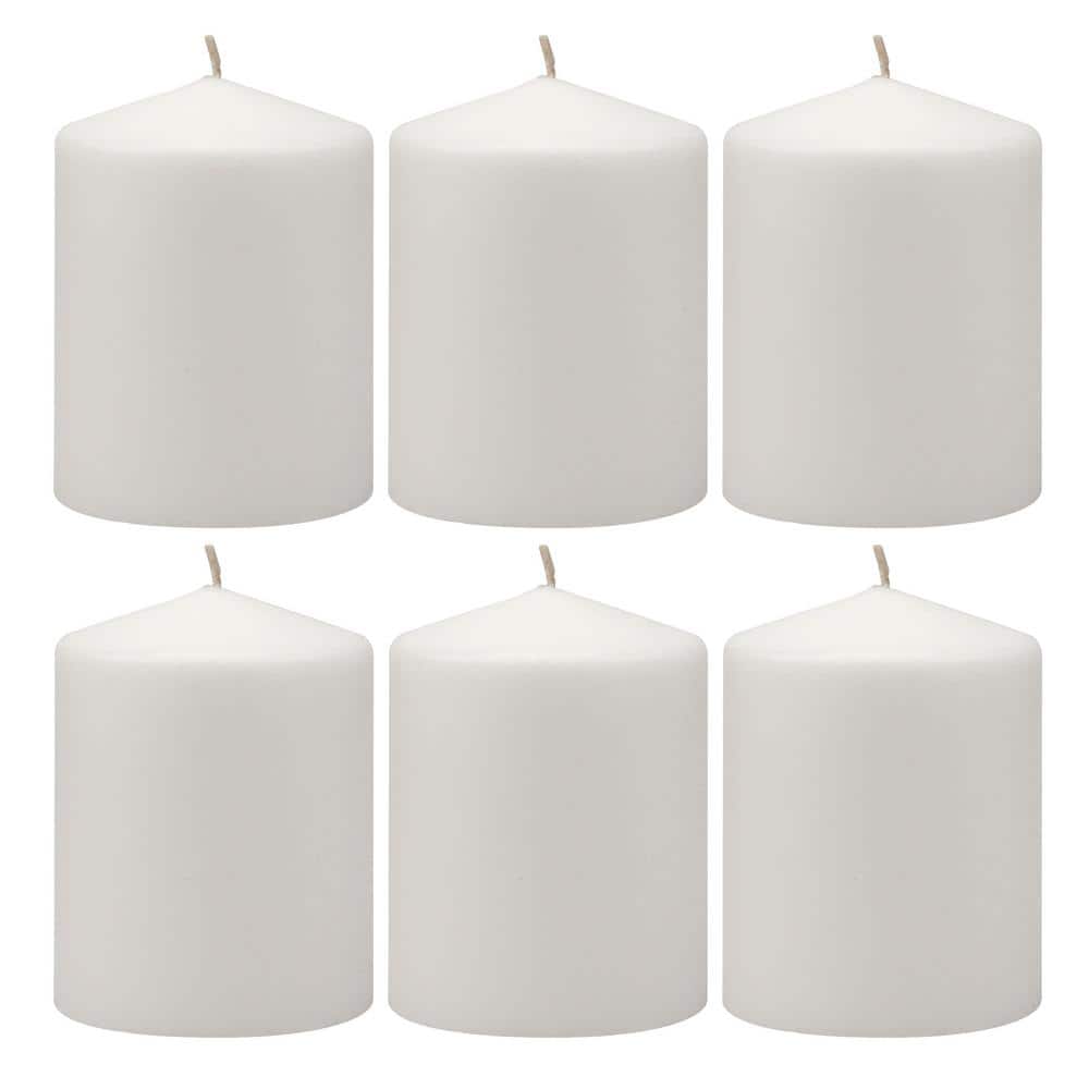 Elegant White Paraffin Pillar Candles 6-Pack, 3x4 Inches