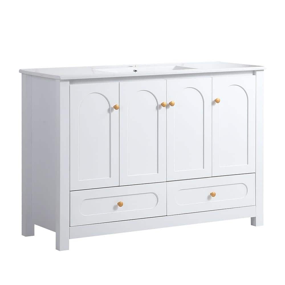 48 in. Freestanding White Bath Vanity with White Culture Marble Top Unassembled price history on PriceWatchPro