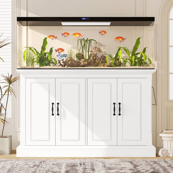 50.00 in. 75 gal. Wood Stand with Power Outlets, Fish Tank Stand with 4 Cabinets, White
