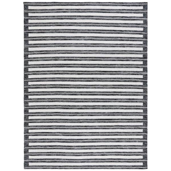 Kilim 8 ft. x 10 ft. Black/Ivory Striped High-Low Area Rug