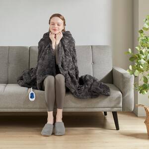 Marselle Dark Grey Faux Fur Electric Throw Blanket