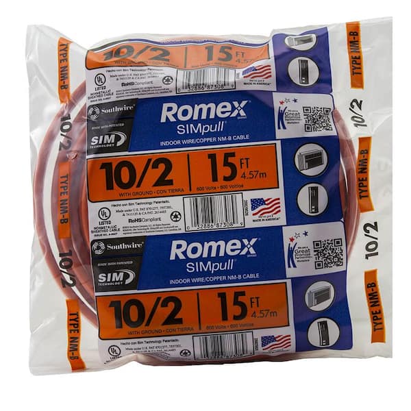 Southwire 15 ft. 10/2 Solid Romex SIMpull CU NM-B W/G Wire 