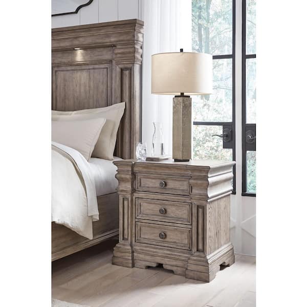 Blairhurst Light Grayish Brown 3 Drawer 29 in. W Nightstand with USB Charging Ports