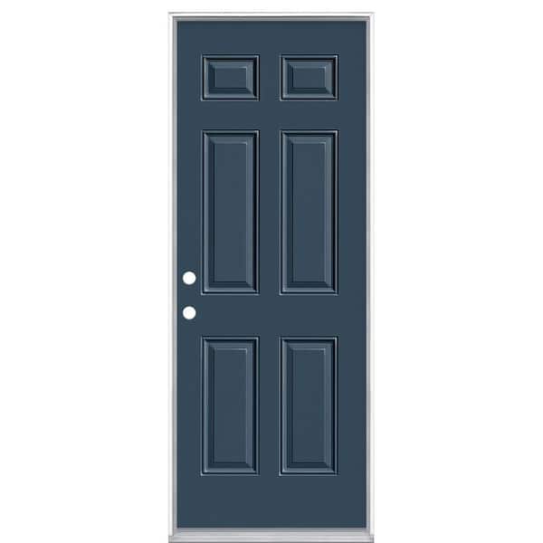 30 in. x 80 in. 6-Panel Right-Hand Inswing Painted Steel Prehung Front Exterior Door No Brickmold