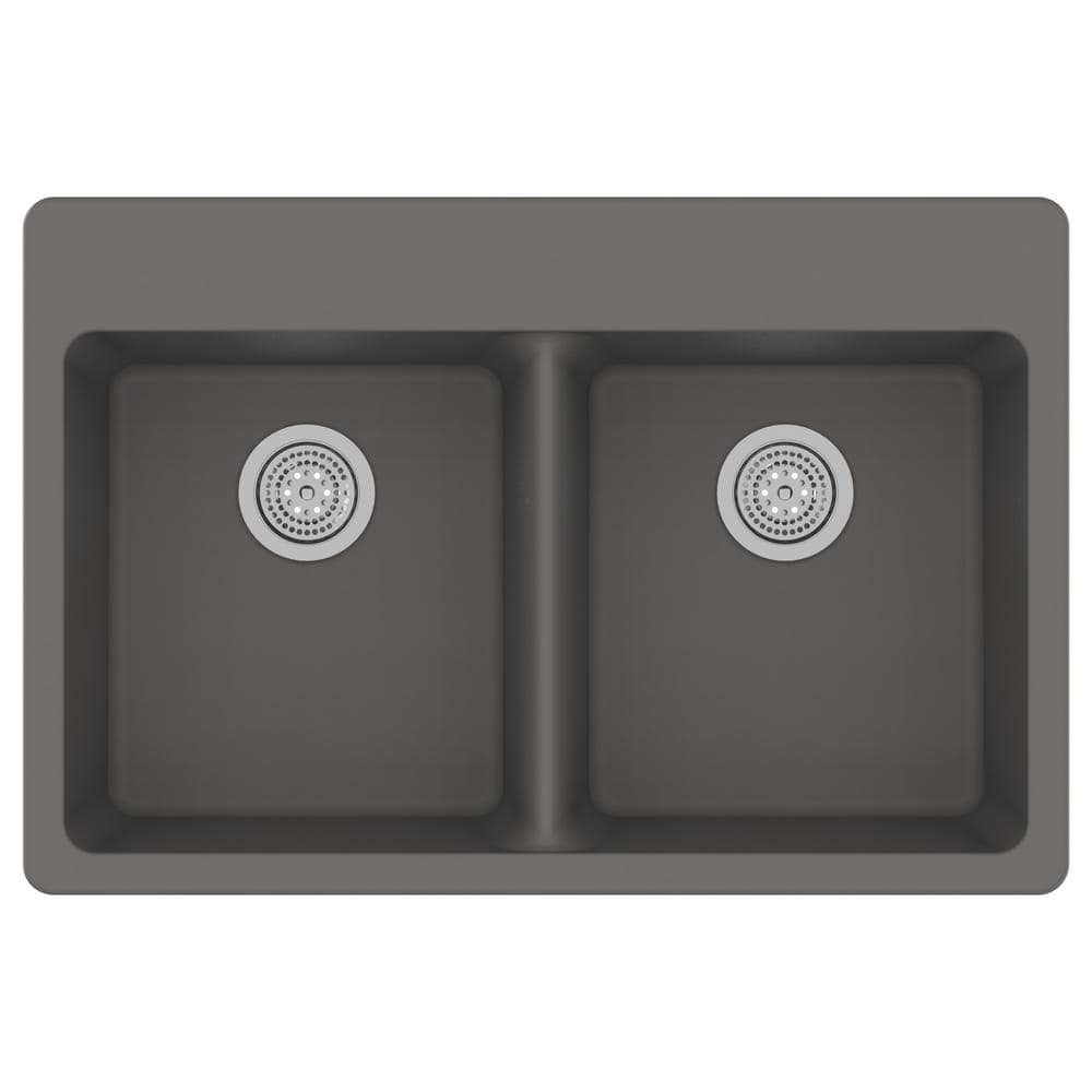 Dual Mount Granite Composite 33 in. L x 22 in. L x 9.5 in. 0-5 Faucet Holes Double Equal Bowl Kitchen Sink in Gray price history on PriceWatchPro