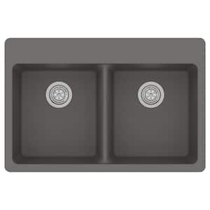Dual Mount Granite Composite 33 in. L x 22 in. L x 9.5 in. 0-5 Faucet Holes Double Equal Bowl Kitchen Sink in Gray