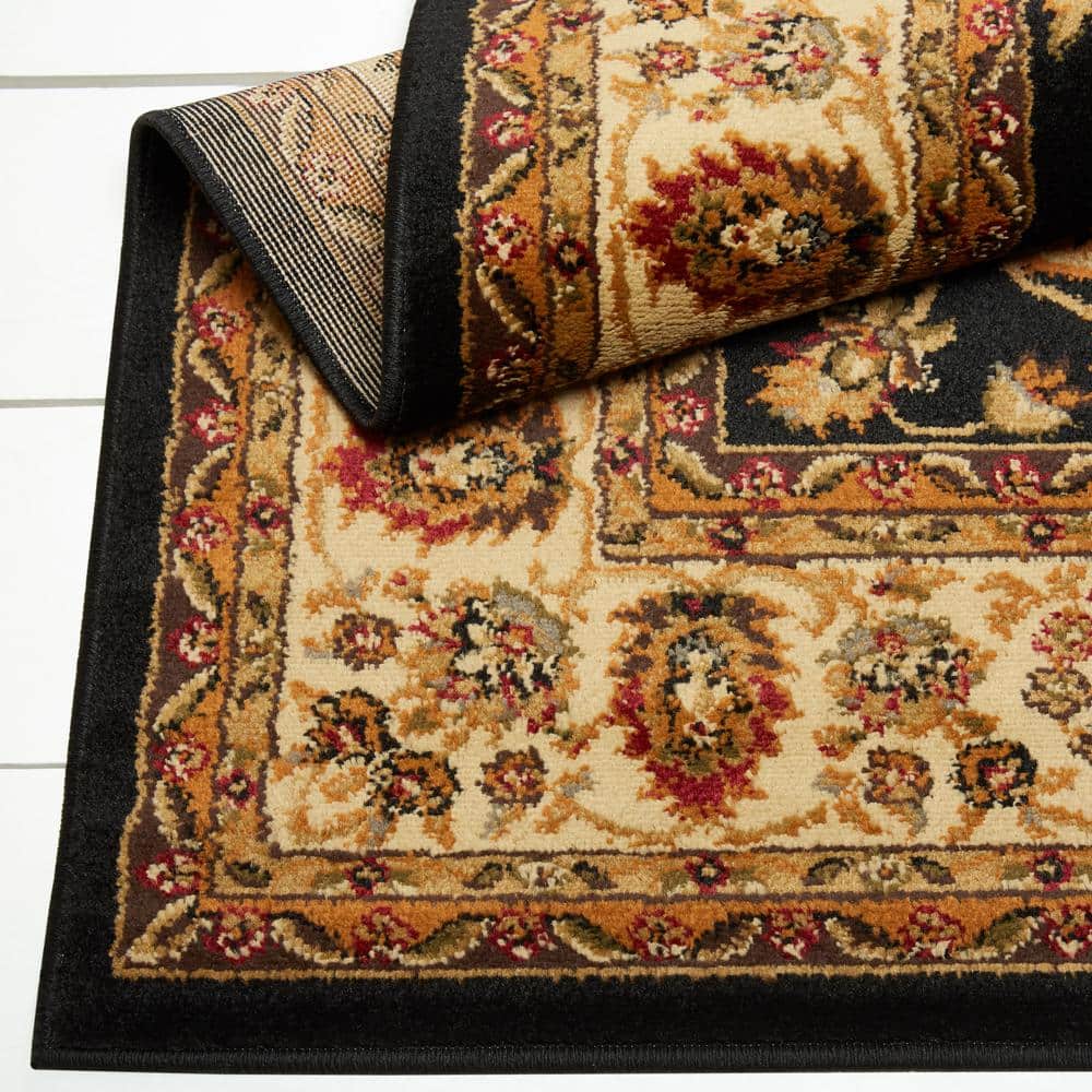 Elegant Tufted Black & Ivory Synthetic 5' x 7' Area Rug