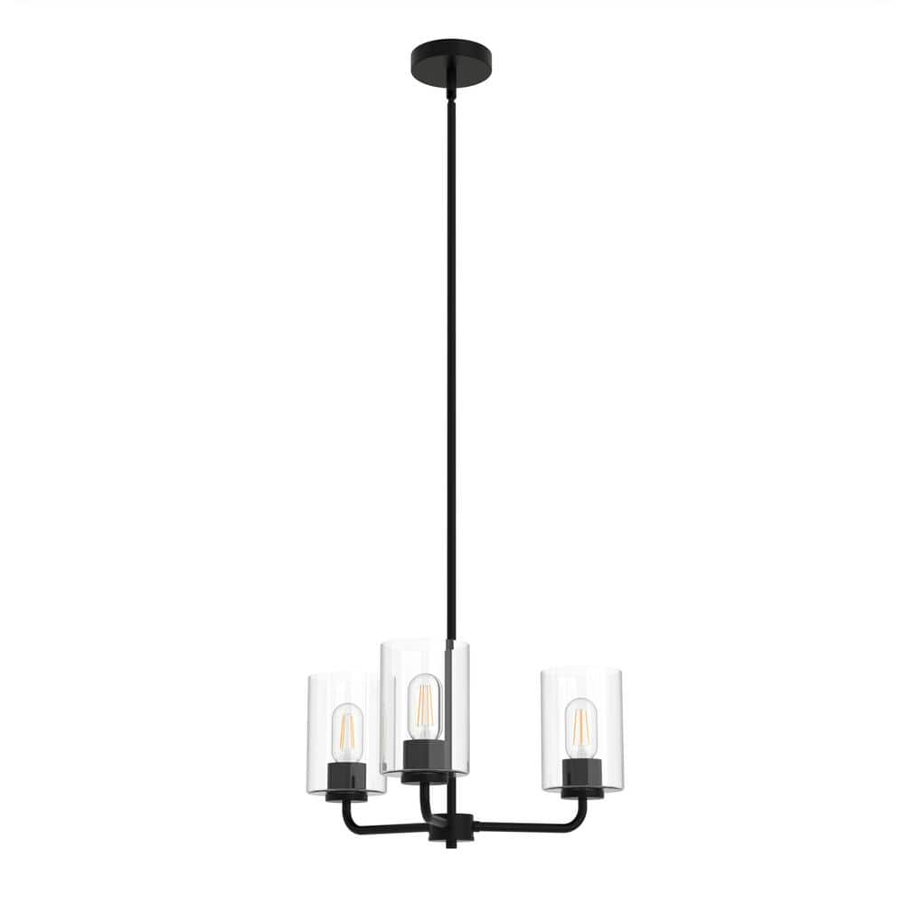 YANSUN 3-Light Black Finish with Glass Empire Chandelier