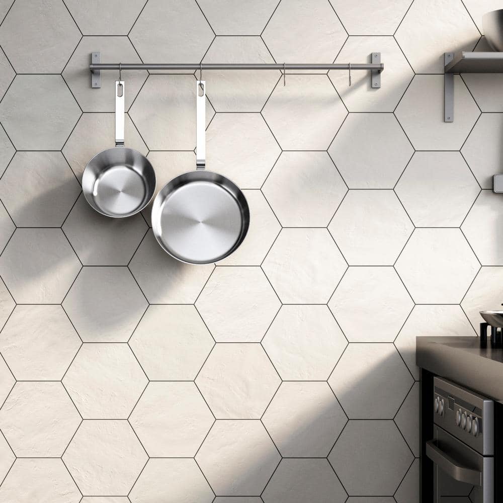 Allora Hexagon Matte White Porcelain Tile 8.5" x 10"