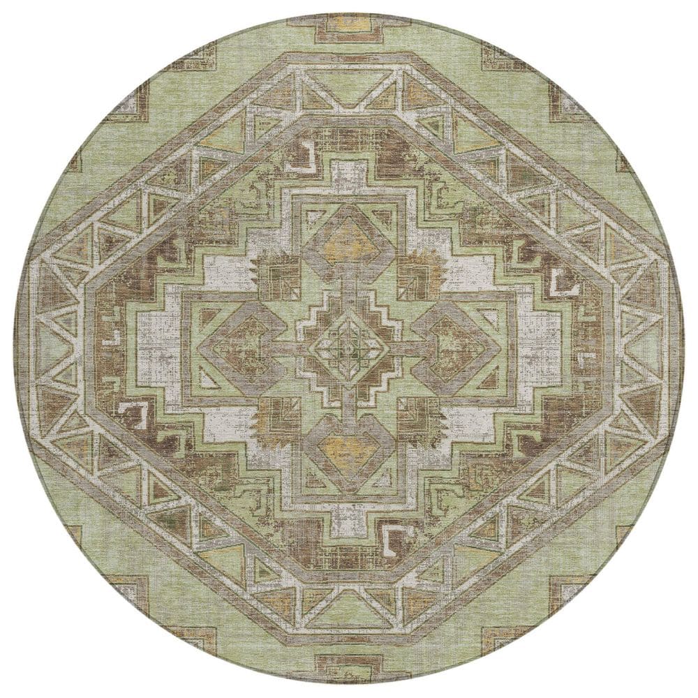 Chantille Machine Washable Indoor/Outdoor Abstract ACN2794 Aloe 8 ft. x 8 ft. Round Rug price history on PriceWatchPro
