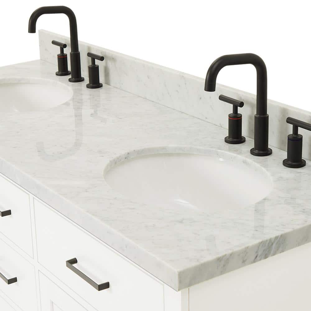 White Marble 61" Freestanding Double Basin Vanity Set