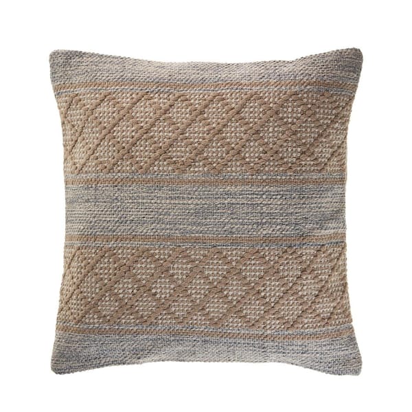 Unbranded Alrin Beige / Grayish Blue Criss Cross Geometric Trellis Cozy Poly-Fill 20 in. x 20 in. Indoor  Throw Pillow