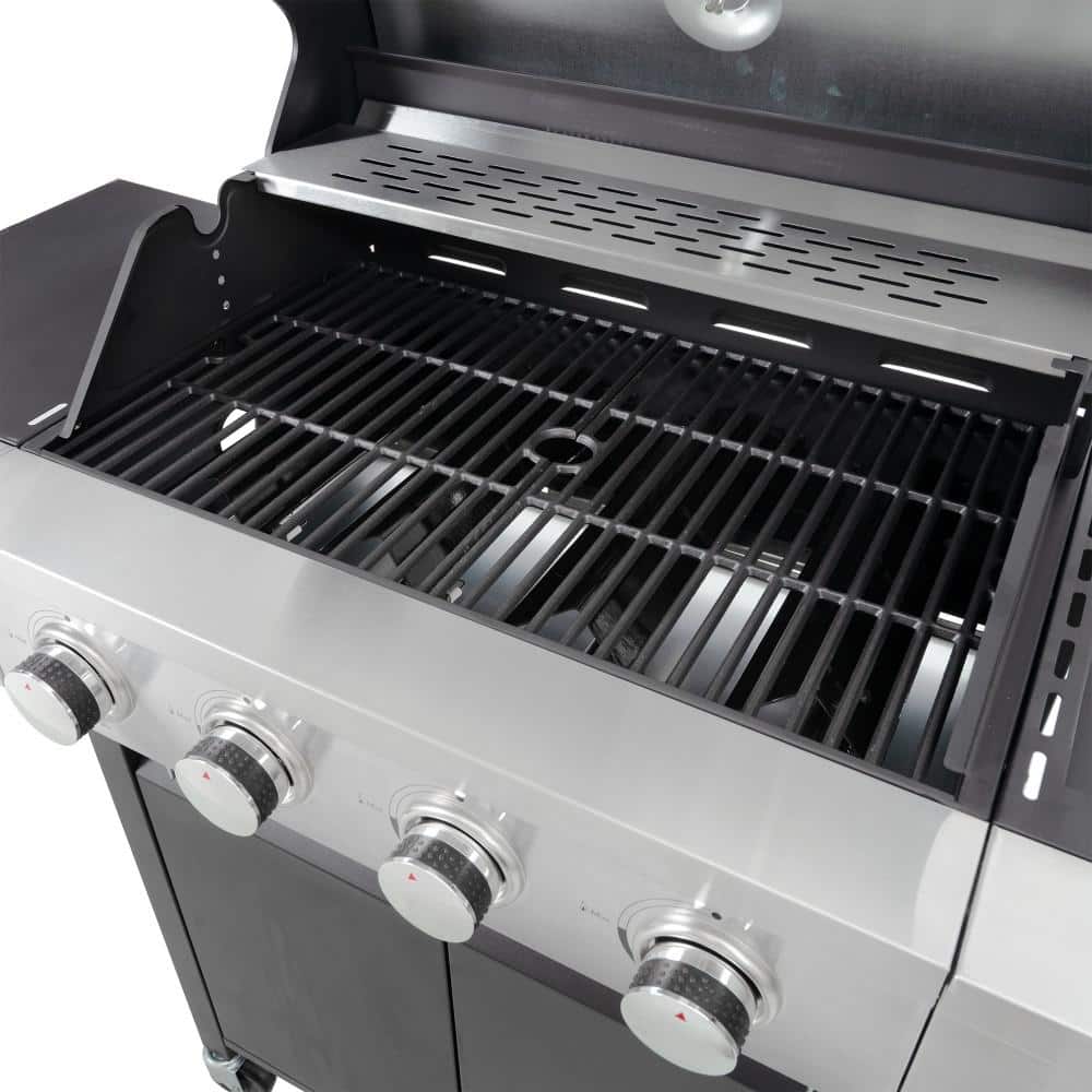 Stainless Steel 4-Burner Propane Gas Grill with Side Burner