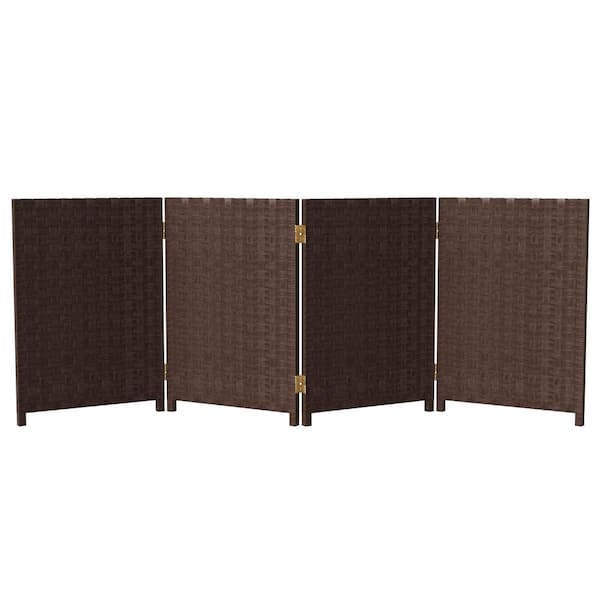 2 ft. Short Woven Fiber Folding Screen - 4 Panel - Dark Mocha
