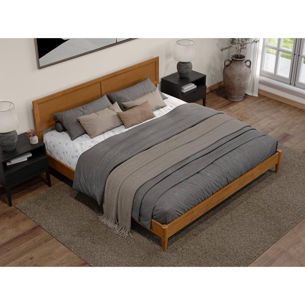 Sophia Light Toffee King Solid Wood Platform Bed with Headboard
