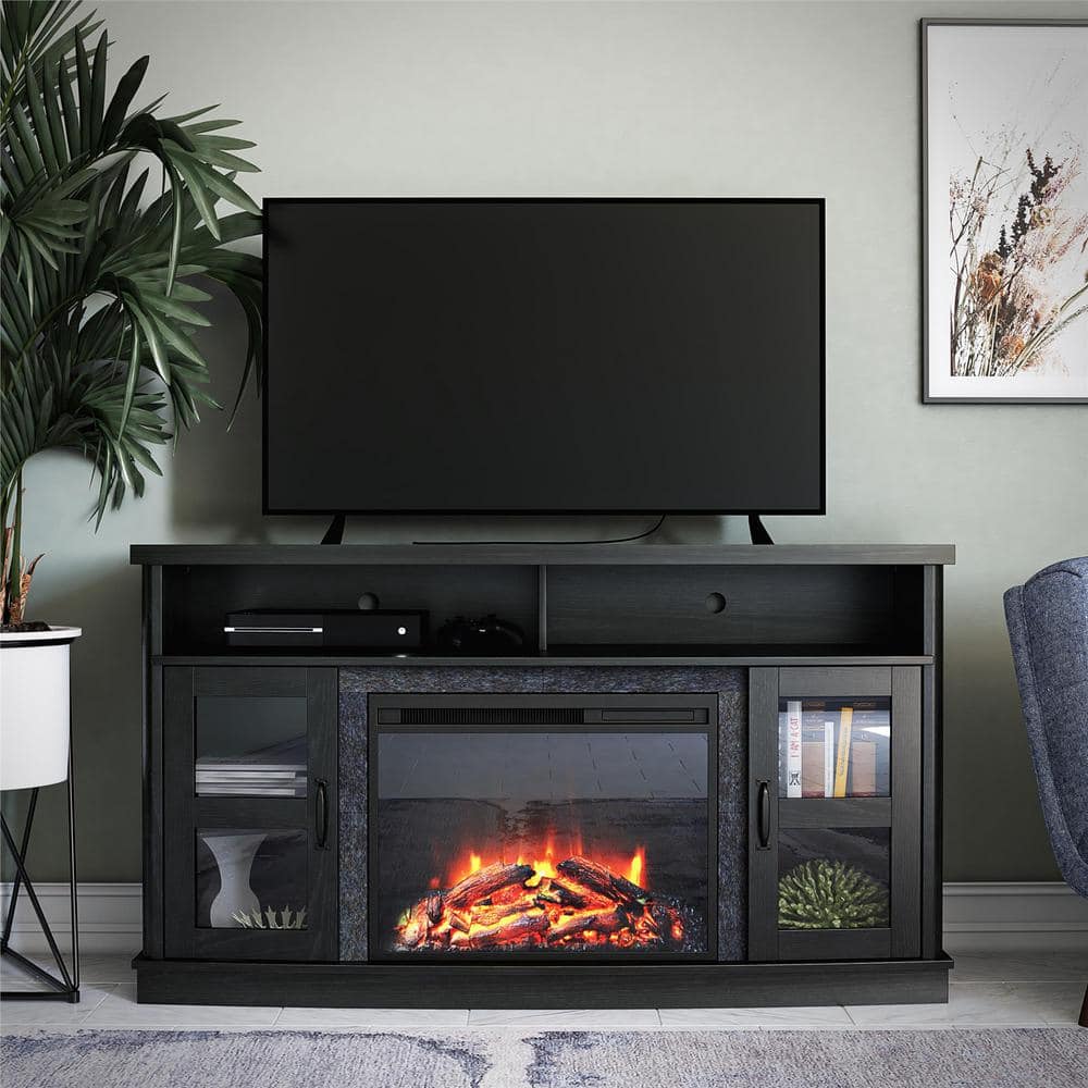 Barrow Creek Black Oak Fits TVs up to 60 in. With Fireplace Console and Gl