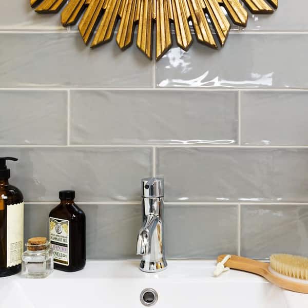 Pier Gray 4 in. x 12 in. 6 mm Polished Ceramic Subway Wall Tile (33-Piece) (10.76 sq. ft./Box)