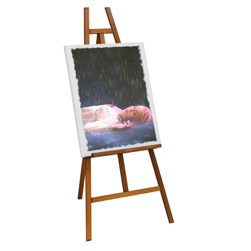 Rustic Oak Adjustable Height Museum Easel with Metal Frame