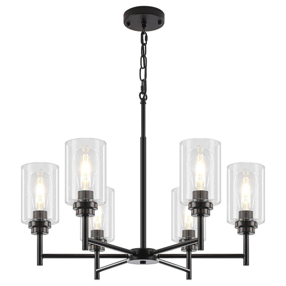 6-Light Modern Farmhouse Black Chandelier with Clear Glass Shade for Kitchen Island & Dining Room price history on PriceWatchPro