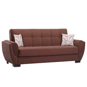 Basics Air Collection Convertible 87 in. Dark Brown Microfiber 3-Seater Twin Sleeper Sofa Bed with Storage