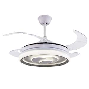 42 in. Integrated LED Modern Indoor White Retractable Blades 6-Speed Reversible Motor Ceiling Fan with Remote