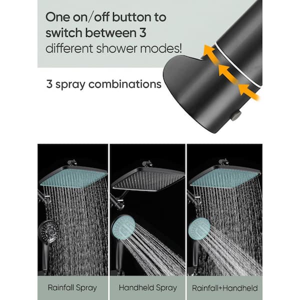 1-Piece 12 in. High Pressure Rain Shower Head with Mounting Hardware in Black, Dual Shower Heads with 8-Modes