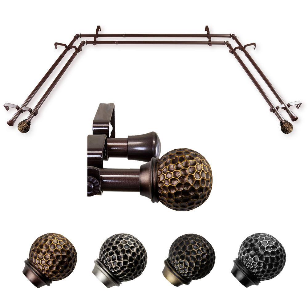 Ushasi 20-36 in. sides, 38-72 in. center Adjustable Bay Window Double Curtain Rod 13/16 in. in Cocoa with Finial price history on PriceWatchPro