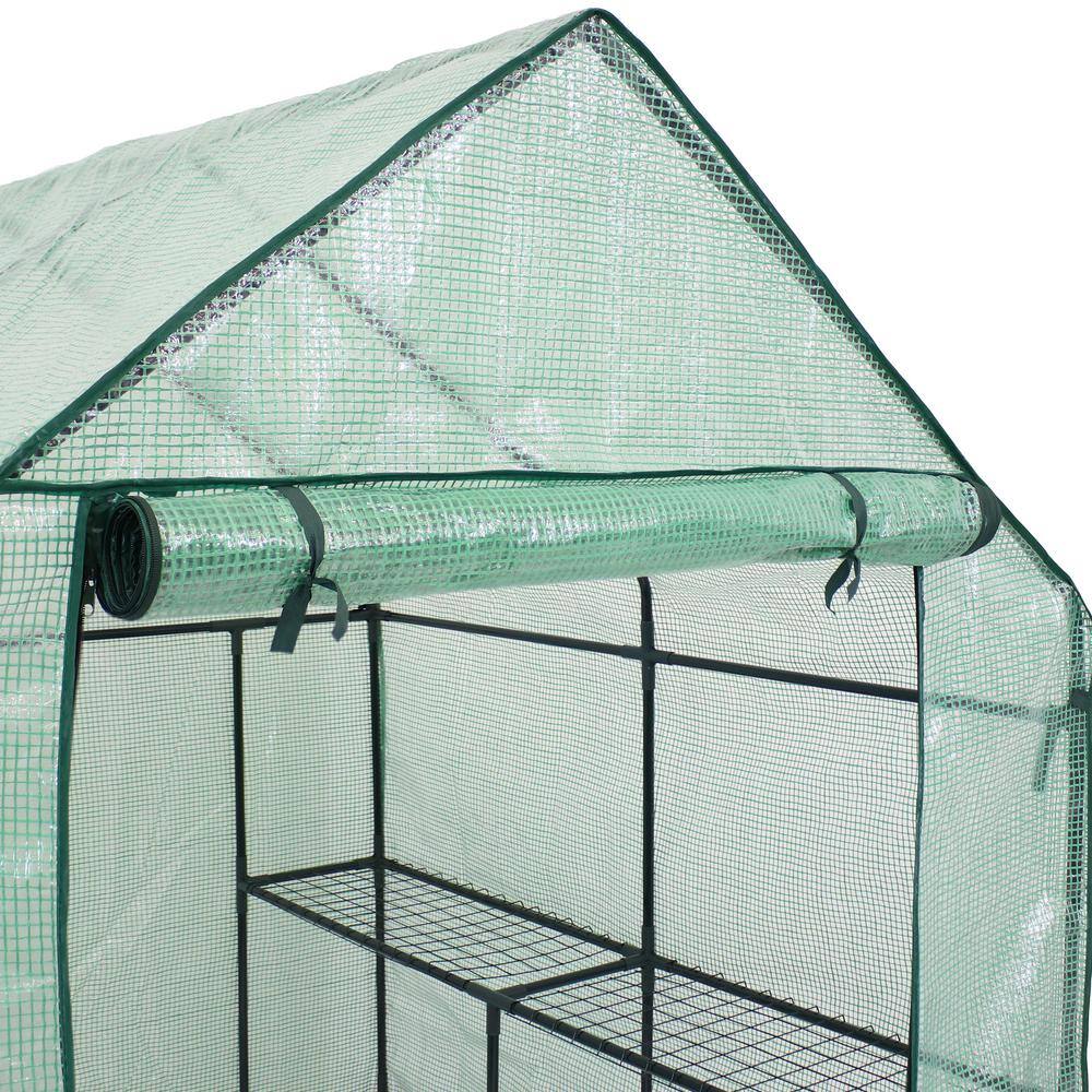Green 55" x 55" x 77" Portable Walk-In Greenhouse with Shelves