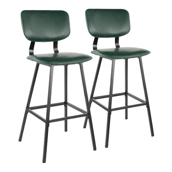 Lumisource Foundry 30 in. Green Faux Leather Upholstery Bar Stool (Set of 2)