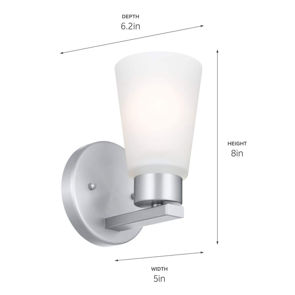Brushed Nickel Dimmable Wall Sconce with Satin Etched Glass