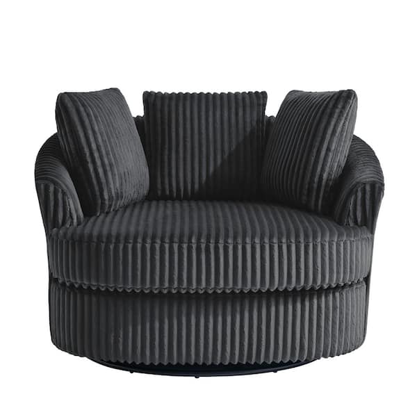Dark Gray Faux Rabbit Fur Polyester Fabric Upholstered 360° Swivel Accent Barrel Chair (Set of 1)
