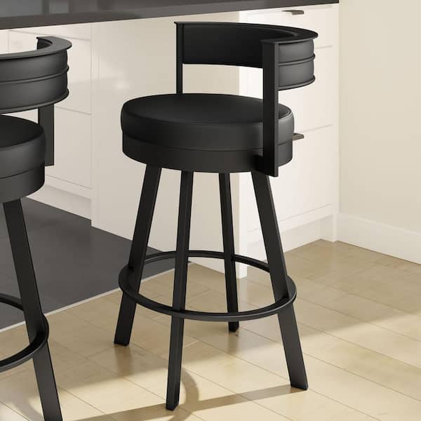 Browser 38 in. H Swivel Bar Stool Black Faux Leather / Black Metal
