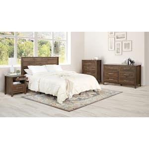 Stonebrook 4-Piece Bedroom Set in Classic Walnut Finish (Nightstand, Headboard, 6 Drawer Dresser, 4 Drawer Chest)