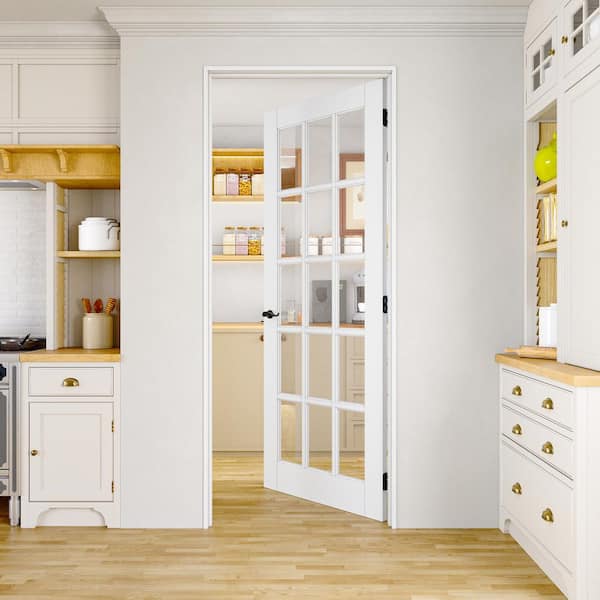 36 in. x 80 in. 15 Lite Clear Glass White Solid Core MDF Primed Standard Interior Door Slab