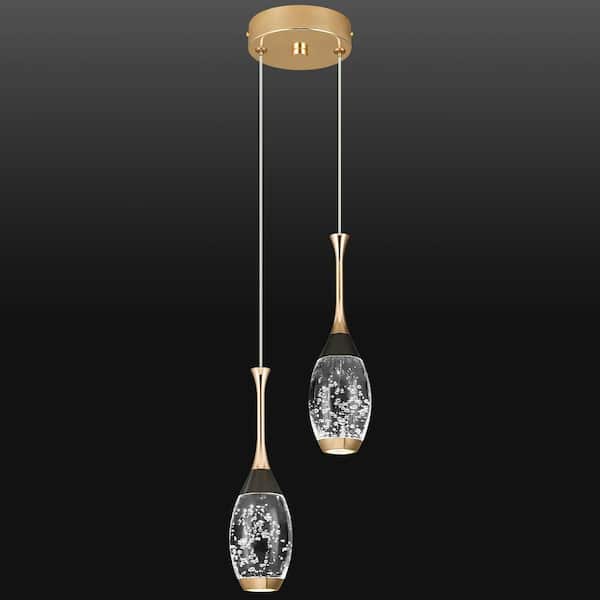 Home Lighting 12W 2-Light BlackGold Modern Mini LED Teardrop Crystal Pendant Light Dimmable for Kitchen Island