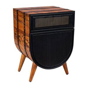 Brown and Black Acacia Wood Accent Cabinet Chest with 1-Mesh Drawer and 1-Door