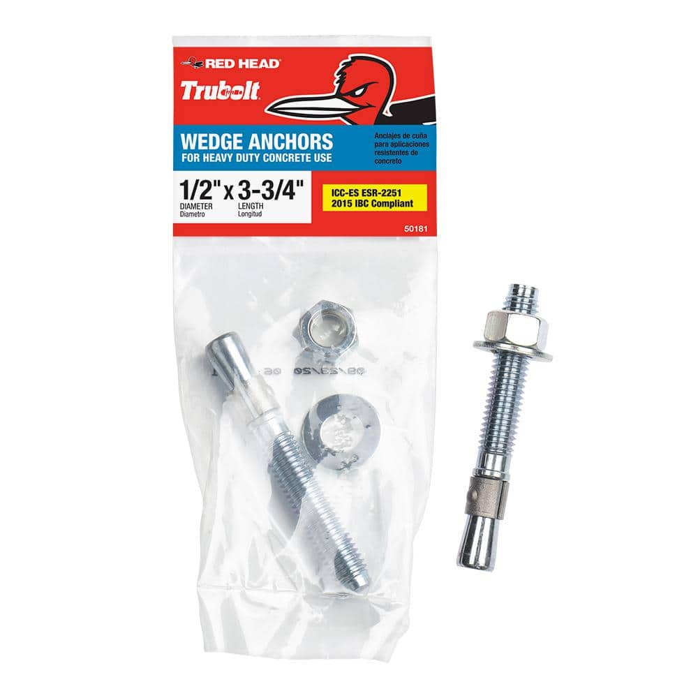 Red Head 1/2 in. x 33/4 in. Steel HexNutHead Concrete Wedge Anchor 50181 The Home Depot
