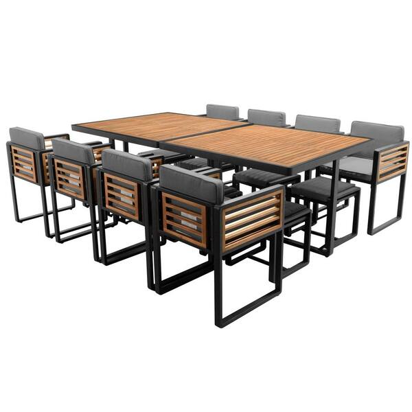 Zeus & Ruta Brown 18-Piece Wood Outdoor Dining Set with 8 Gray